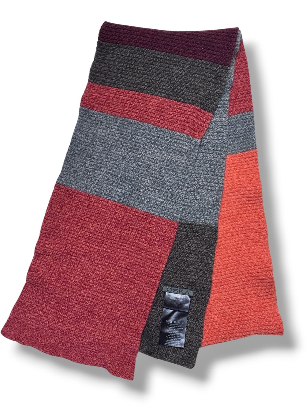 OSKA Ribbed Knit Colorblocked Long Wool Scarf - Picture 6 of 6